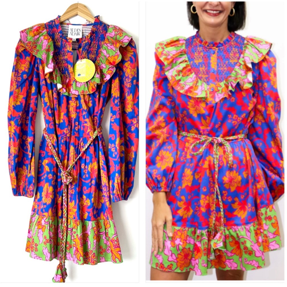 Alden Adair Blue Floral Ruffle Mini Dress